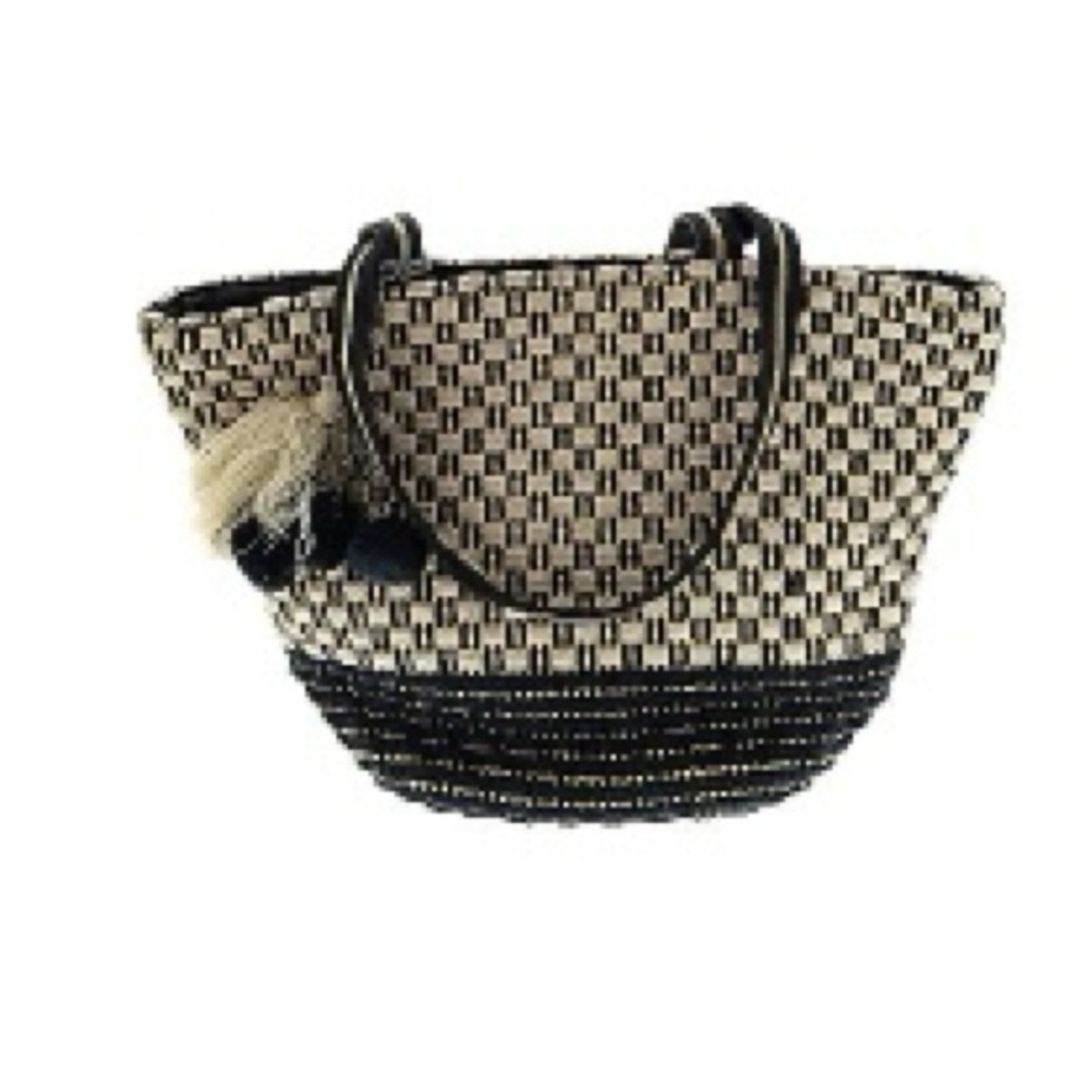 Stylish Black and Tan Woven Tote Bag